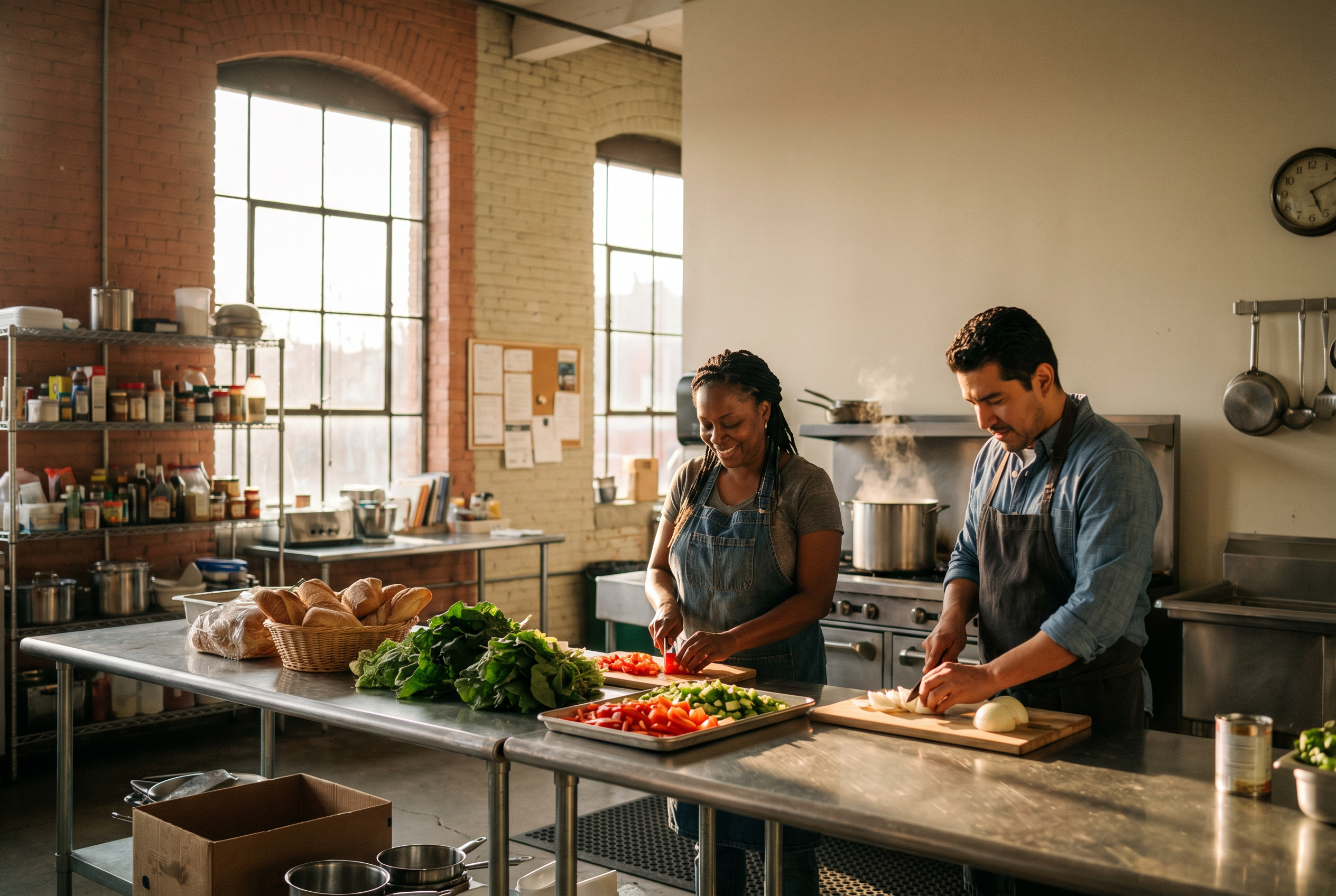 Volunteers organizing fresh produce at the Kingdom Neighborhood pantry